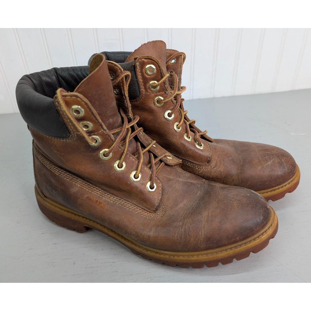 Timberland 10061 Waterproof Wheat Leather Work Boots Men's 8M Brown Lace Up 6"